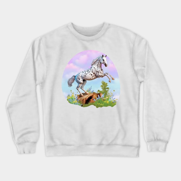 Appaloosa Horse Rearing in the Meadow Sticker Crewneck Sweatshirt by candiscamera